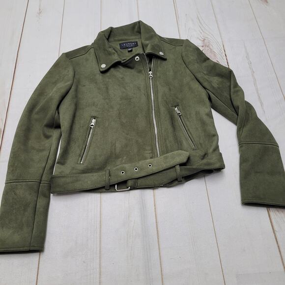 Laundry Shelli Segal green faux suede moto jacket belted - Picture 1 of 8